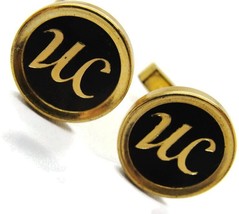 &quot;UC&quot; Initials Vintage Cufflinks Round Black Etched &amp; Gold Tone Signed Pa... - $29.20