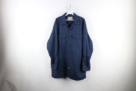 Vintage Dickies Mens XL Faded Work Mechanic Long Sleeve Button Shirt Navy Blue - £35.01 GBP