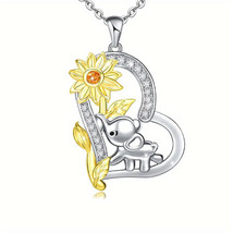 Elegant Baby Elephant with Sunflower Necklace  Perfect Gift - $20.31