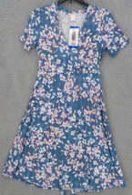 Matty M Dress SZ M Blue Slate Flower Print Faux Wrap Casual Knee Length ... - £10.34 GBP