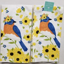 2 Same Printed Cotton Kitchen Towels(16&quot;x26&quot;) BLUEBIRD,SUNFLOWERS &amp; DAIS... - £12.42 GBP