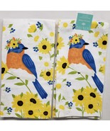 2 Same Printed Cotton Kitchen Towels(16&quot;x26&quot;) BLUEBIRD,SUNFLOWERS &amp; DAIS... - £12.50 GBP