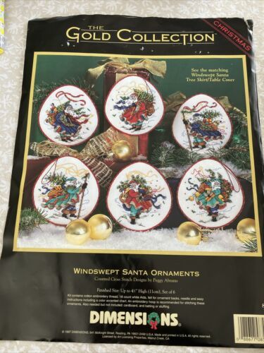 Dimensions Gold Christmas collection Windswept Santa ornaments Kit 8530 Complete - $112.77