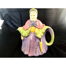 H J Wood Little Old Lady Teapot Multi Color Made in England 1930s Crazing - £75.08 GBP