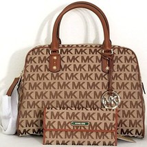 Michael Kors Signature Beige Luggage Brown Logo Satchel Bag +/OR Walletnwt! - £58.18 GBP+