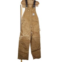 Vintage Carhartt Bib Overalls Double Knee Mens 34x30 Made USA Brown Canv... - £91.72 GBP