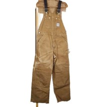 Vintage Carhartt Bib Overalls Double Knee Mens 34x30 Made USA Brown Canvas Duck - £91.98 GBP