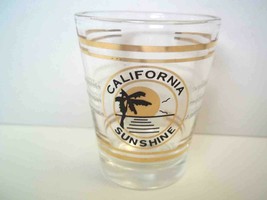 California Sunshine shot glass embossed textured gold bands palm tree su... - $8.50