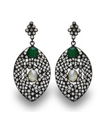 Oscar Stunning Black Plated Green Onyx &amp; CZ Stone Designer Earrings Jewe... - $40.75 CAD
