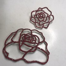 Vintage Red Rhinestone Rose Brooches Lot of 2 - £25.71 GBP