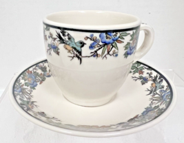 Tapestry Old Ivory Syracuse Demi Cup Saucer Bird Floral Design Great Shape - $24.26