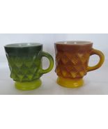 2X Fire King Kimberly Diamond Green &amp; Brown/Yellow Ombre Coffee Mug - $16.99