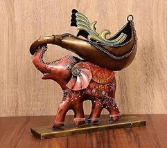 Antique Wine Rack Tabletop Elephant Wine Holder Iron Bar Decor By MARMOR... - $53.28