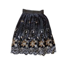 Me 2 Magic Skirt Womens Small Black Pull-on Embroidered Floral 100% Rayon Boho - £14.77 GBP
