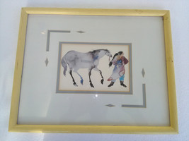 1990&#39;s Carol Grigg &quot;On Her Horse&quot; Framed In A Yellow Wood Frame Reproduction Nat - £66.85 GBP