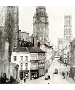 Ghent Belgium Downtown WW1 Print 1917 Belgian War Bell Cathedral SmDwC5 - $570.99 MXN