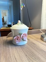 Porcelain Ceramic Canister with Roses for Vanity, Bathroom Decor Delicat... - $19.99
