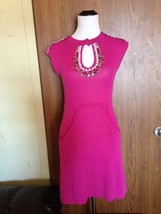 NANETTE LEPORE Hot Pink Sleeveless Knit Dress Sequin Shoulder Detail SZ S - £77.66 GBP