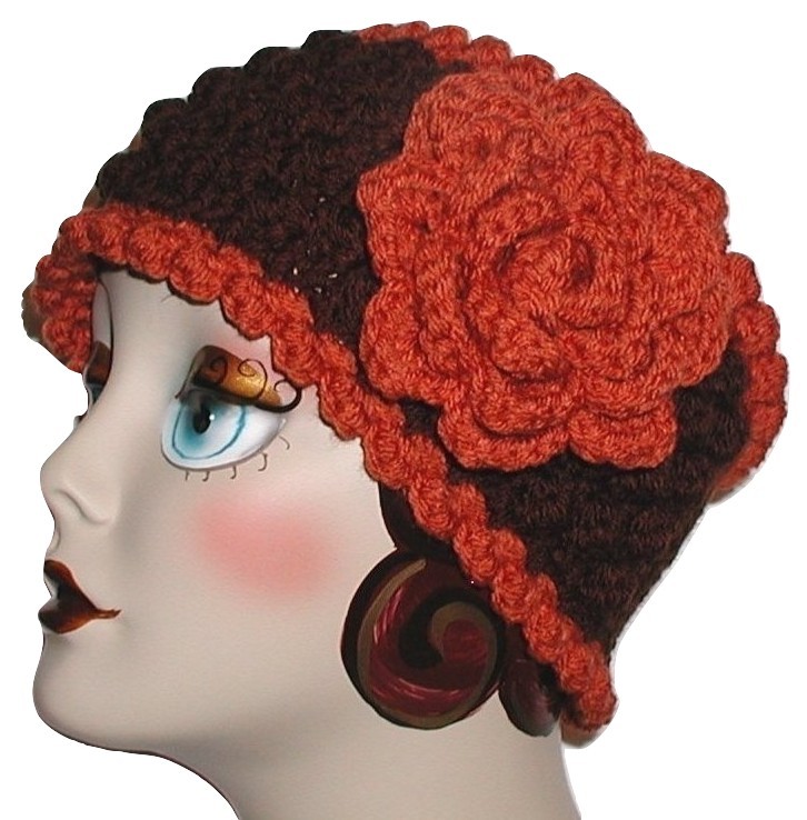 Primary image for Brown Burnt Orange Headband Extra Wide Ear Warmer Large Flower Ski Head Band