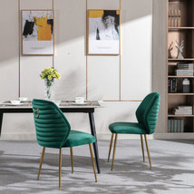 Modern Dining Chair Set of 2, Woven Velvet Upholstered Side Chairs - Green - £128.90 GBP