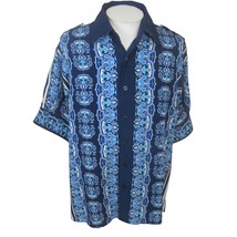 Royal Prestige Men shirt short sleeve pit to pit 24 L clubwear Hawaiian blue vtg - £19.82 GBP