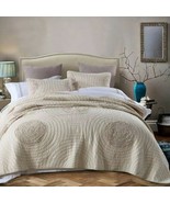 3pc.  Beige Bedspread King Size Cotton Quilt Pillowcase Coverlet Set - £156.49 GBP