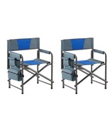2-piece Padded Folding Outdoor Chair with Storage Pockets - Blue/Grey - £140.74 GBP
