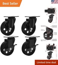 4 Heavy-Duty Black Metal Swivel Caster Wheels w/ Brake Lock – 400lbs Cap... - $980.80 MXN