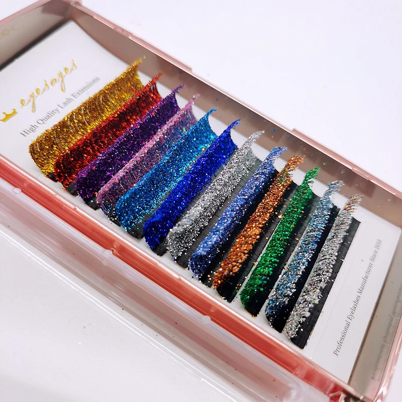 Sporting Mix Colors Glitter Eyelash Extensions Shiny Colorful False Lashes Faux  - £23.90 GBP