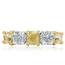2.13 KT 5 Pietra Alternando Cuscino Diamante Rotondo Fede Nuziale 18k Oro Bianco - £3,968.34 GBP