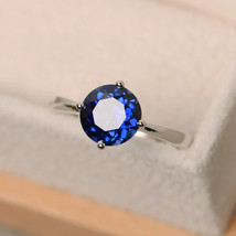 Certified Natural Blue Sapphire Round Gemstones Ring For Woman Gift Ring - £53.94 GBP
