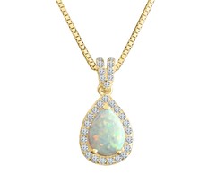 2Ct Pera Fuoco Opale &amp; Diamanti Finti Donna 18 &quot; Ciondolo Catenina Giallo - £193.04 GBP