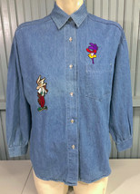 Vintage Warner Bros Roadrunner Wile Coyote Womens Small Button Shirt Top... - $14.58