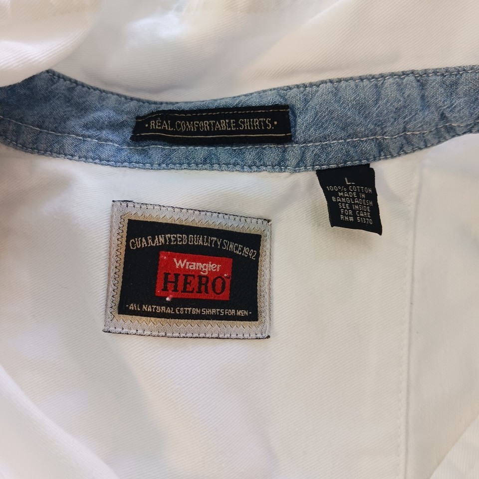 Wrangler Hero Comfortable Men's Cotton White Shirt Button Up Short Sleeve Size L Item image 5