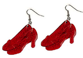 Huge Dorothy Ruby Slippers Earrings Oz Red Shoes Costume Novelty Funky Jewelry - £4.57 GBP
