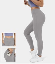 Halara - High Waisted Crossover Side Pocket Yoga Leggings - Small - Gull Grey - £20.23 GBP
