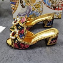 Embroidery Flower Satin Sandals Women Summer Sexy Open Toe Beading Pearl Rhinest - £84.82 GBP