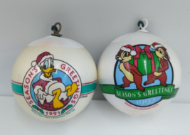 Season&#39;s Greetings Disney Cast Christmas Party 1991 1992 Ornament Set of 2 - $24.29