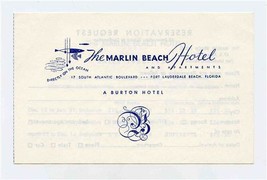 The Marlin Beach Hotel Brochure Fort Lauderdale Florida 1956 - £20.99 GBP