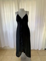 VTG 60&#39;s Black Maxi Slip Dress Made In California Ruffle Nightie Gown Se... - £9.62 GBP