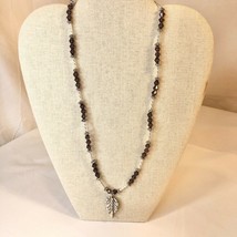 Handcrafted Beaded Necklace Silver Leaf Pendant &amp; Purple Beads Chain Jewelry NEW - £19.83 GBP