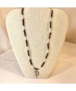 Handcrafted Beaded Necklace Silver Leaf Pendant &amp; Purple Beads Chain Jew... - £19.55 GBP