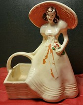Vintage Brush Mccoy Usa Lady In Hat With Basket - £14.78 GBP