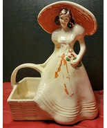 VINTAGE BRUSH MCCOY USA LADY IN HAT WITH BASKET - $18.50