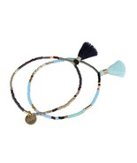 Bluma Project Delicate Set Of 2 Capri Bead Stretch Tassel Bracelets w/ P... - €15,22 EUR