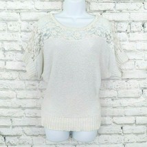 Jennifer Lopez Sweater Womens Small White Short Sleeve Crochet Lace - £13.44 GBP