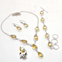 Yellow Mystic Topaz Pear Shape Gemstone Handmade Necklace Jewelry Set SA... - $12.99