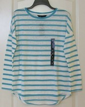 Kiara Whisper Soft L/S Striped Crewneck Top Lt. Blue &amp; White Women&#39;s Sz ... - $367.53 MXN