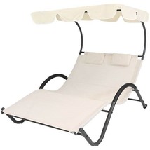 2 Person Off White Outdoor Patio Chaise Lounger Chair Canopy Bed with Pillows - $11,206.32 MXN