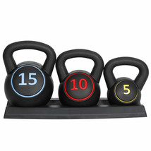 3-Piece Kettlebell Set Exercise Gym Fitness Strength Training With Rack Stand - £51.95 GBP